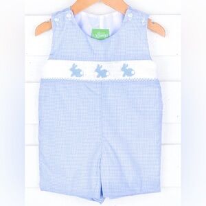 🐇 Enchanted Bunny Blue Gingham Smocked Jon Jon